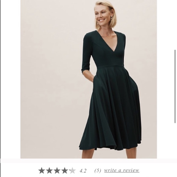 BHLDN Valdis Dress in Dark Emerald, w/ pockets - Picture 3 of 9